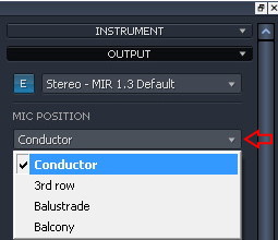 MIR Pro project configuration showing Conductor selected for microphone position.