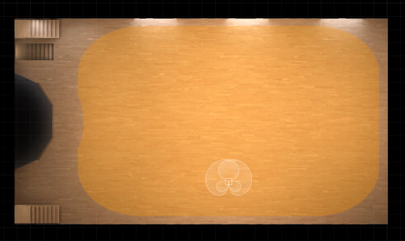 Overhead view of a Vienna MIR Pro concert hall stage layout in MIRx mode, showing instrument and choir placements including Vienna Choirs, Orchestra, Glass Instruments, and other sound sources for detailed acoustic mixing.