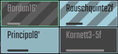 Interface showing four organ stop labels: Bordun16', Rauschquinte2f, Principal8', Kornett3-5f, demonstrating stop registration.