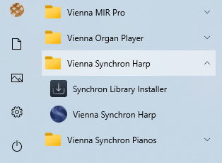 Vienna Synchron Harp software folder in a list of installed program files