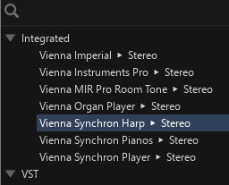 Screenshot showing Vienna Organ Player software installation path, highlighting Vienna Synchron Harp in a list of Vienna Instruments products.