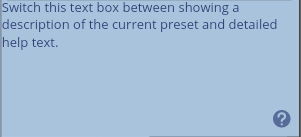 Synchron Harp GUI help text box with option to switch between preset description and detailed help, featuring a question mark icon.