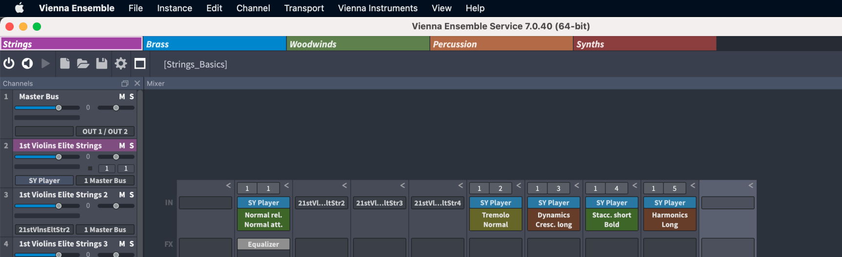 Matrix Mixer Pro user interface showing a gain matrix with input and output channels labelled L, R, C, LFE, LS, RS, and a vertical volume meter.