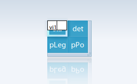Software interface showing blue tiles with text like vi1, stu, det, pLeg, and pPo, representing new features in a creative application.