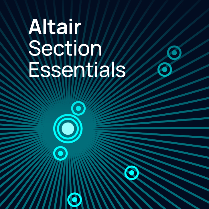 Cover image for Altair Section Essentials featuring white text on a dark background with blue radial lines and teal circular motifs.