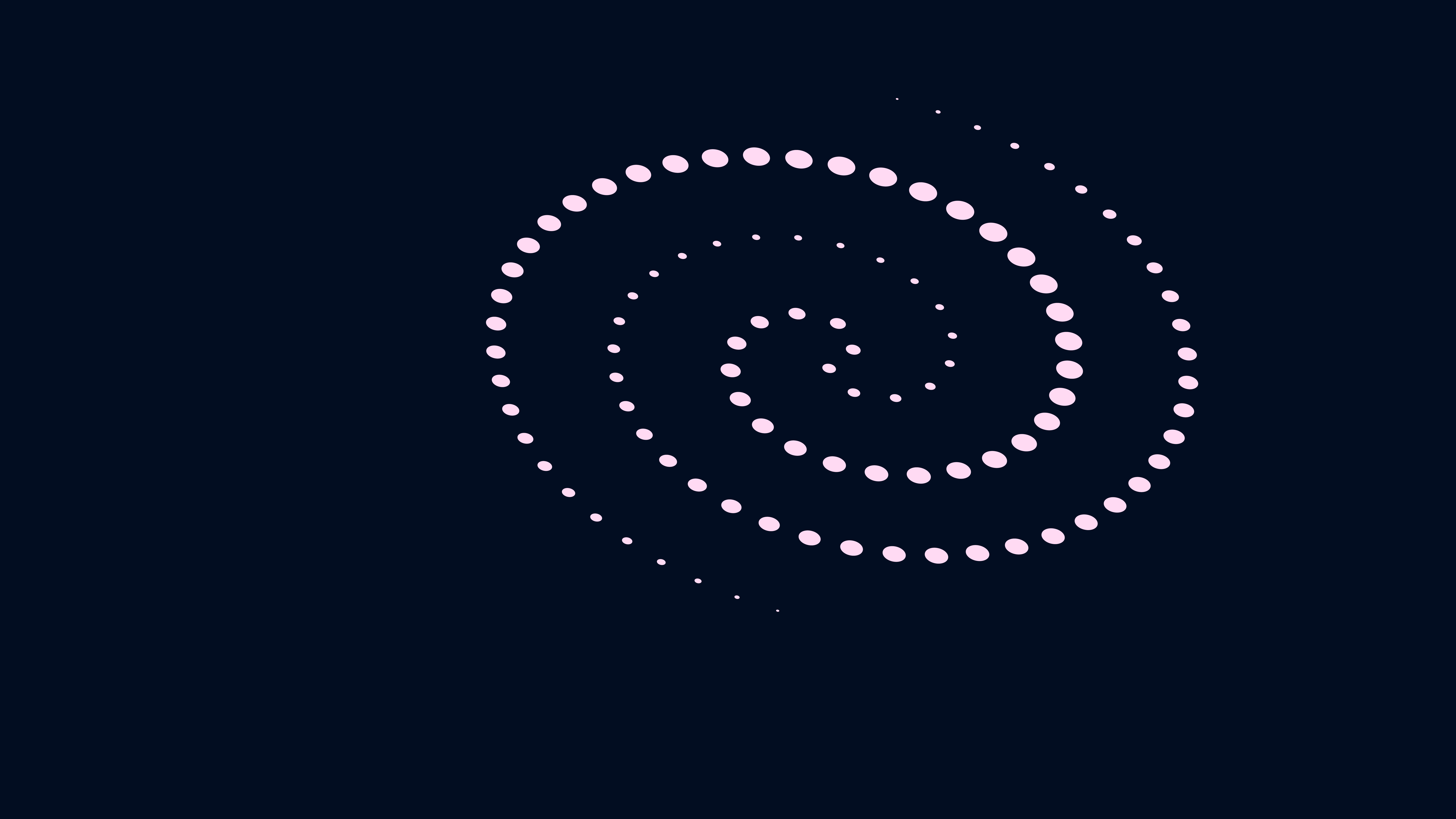 Light pink dotted spiral on a dark blue background representing sound waves or an abstract musical composition for ambient recording and percussion ensembles.