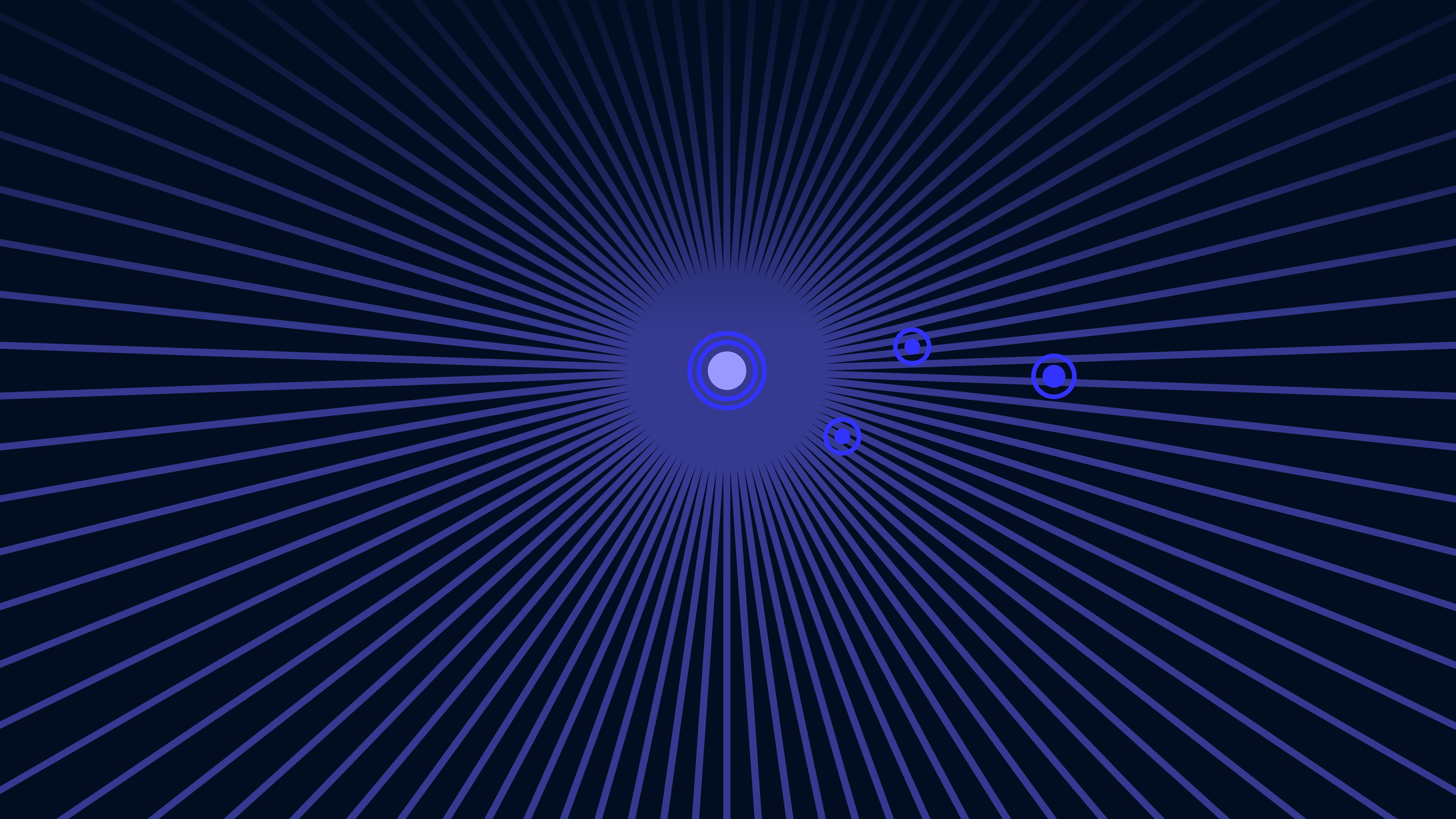 Abstract blue background featuring a central light source radiating thin lines outwards, surrounded by smaller blue circles, representing pitched percussion ensembles from BBO Fornax