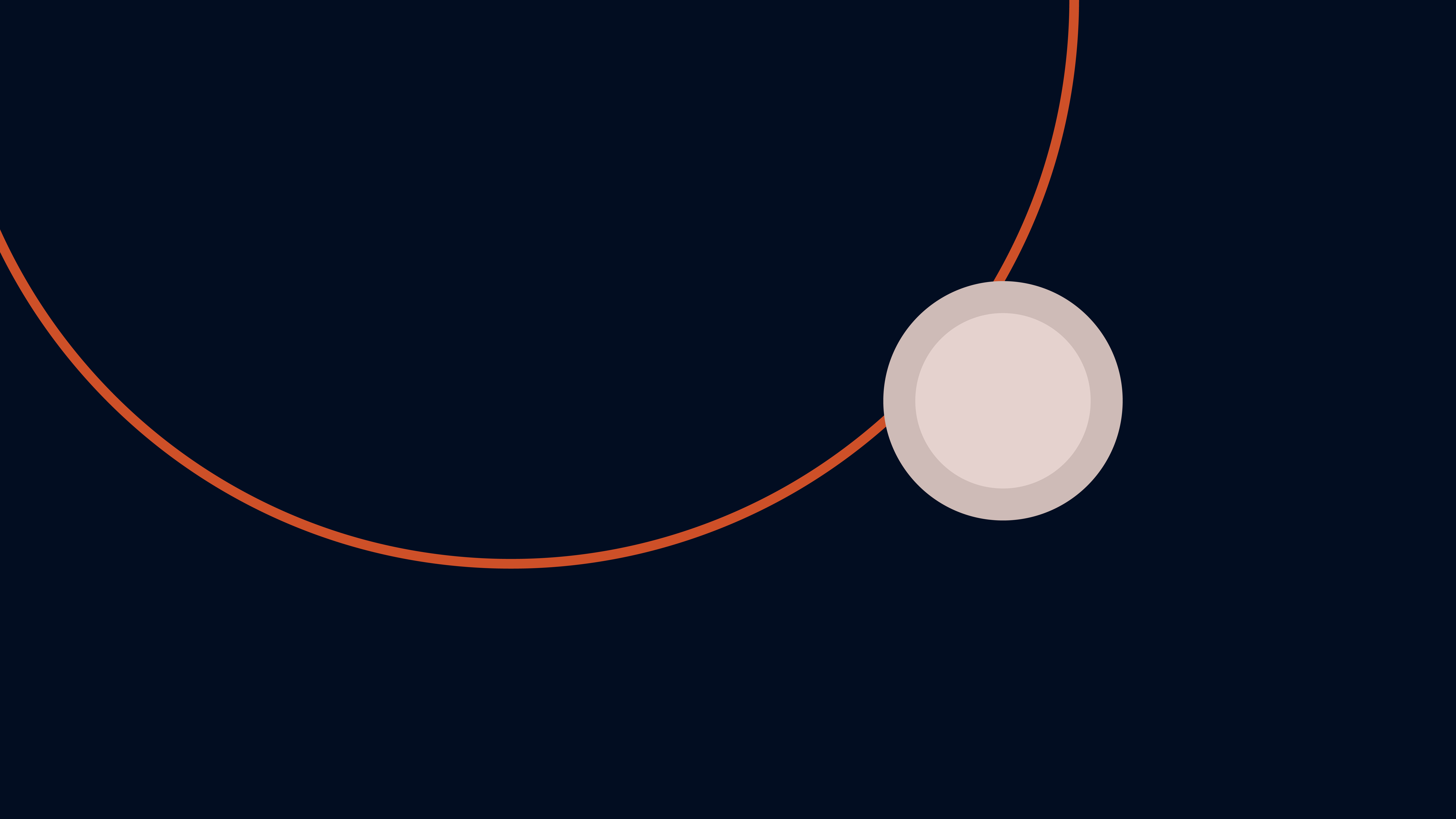 Abstract dark blue background with an orange curve and a grey circle, potentially representing a celestial body or a sound visualization related to the BBO: Ganymede product.