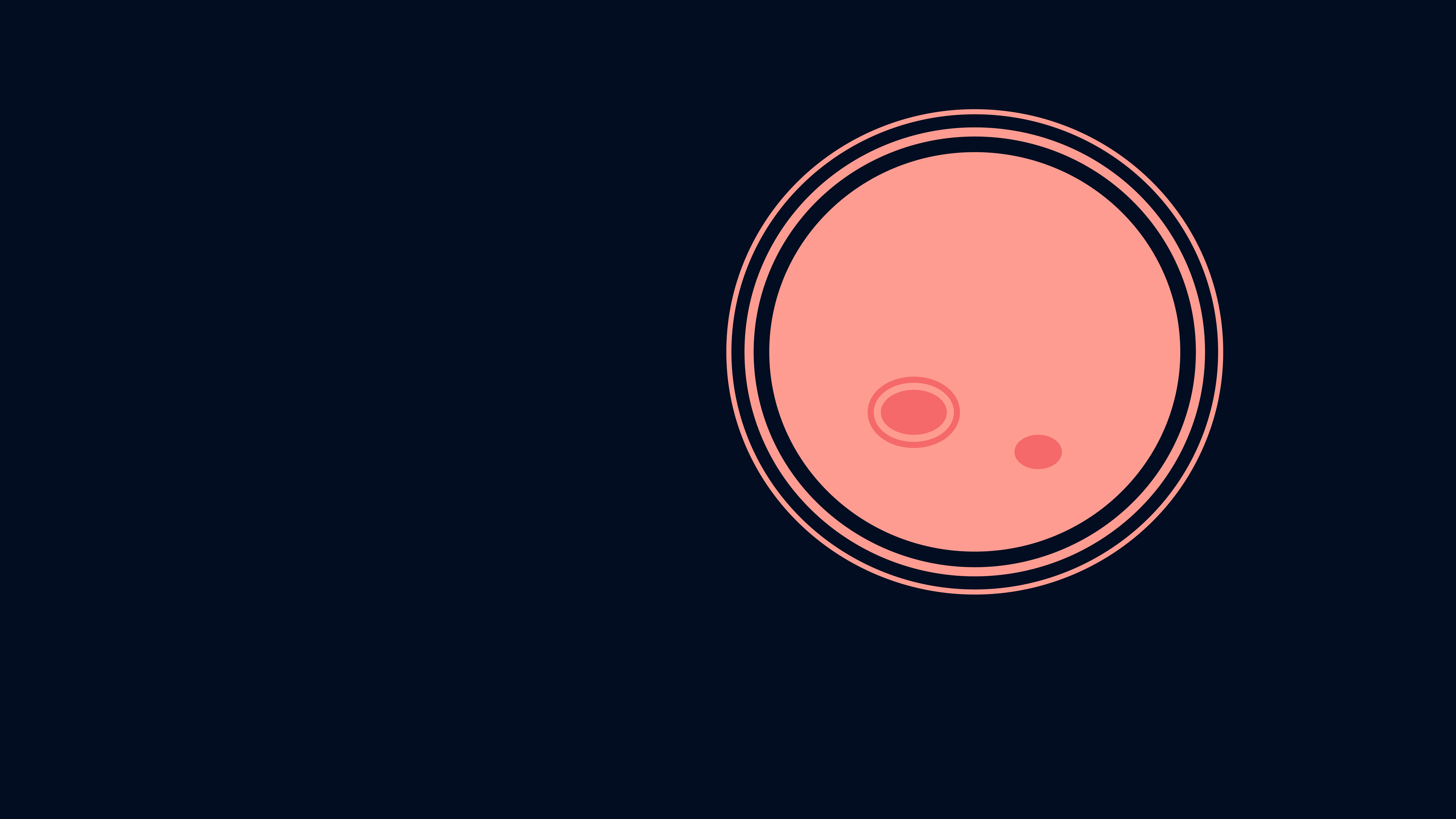 Abstract minimalist dark background with a large salmon pink circle containing two smaller circles. Represents an ambient audio recording, BBO Jupiter Horns, or similar musical instrument.