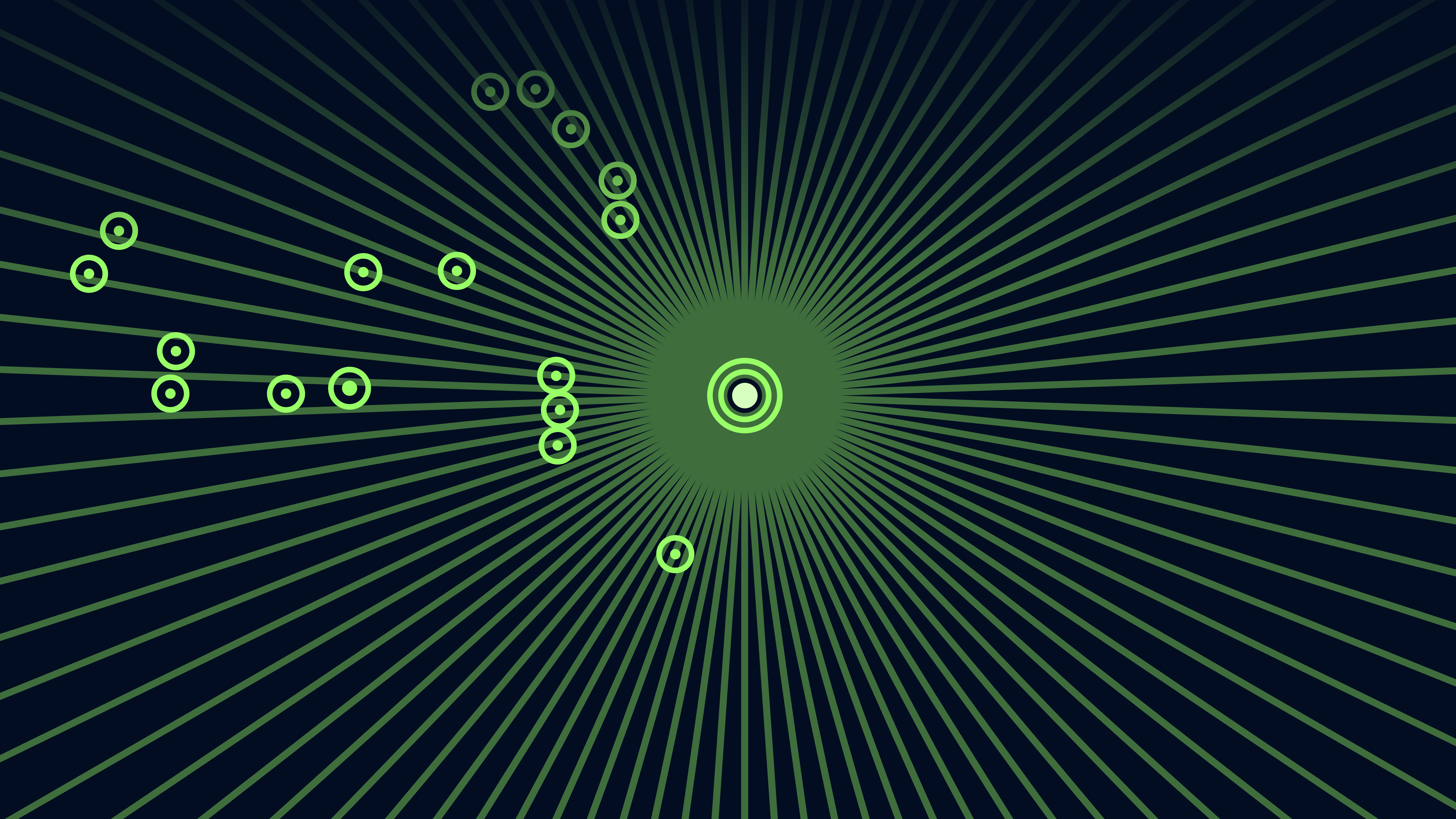 Abstract dark background with radiating green lines and scattered green circles, suggesting audio waves or an ambient recording interface.