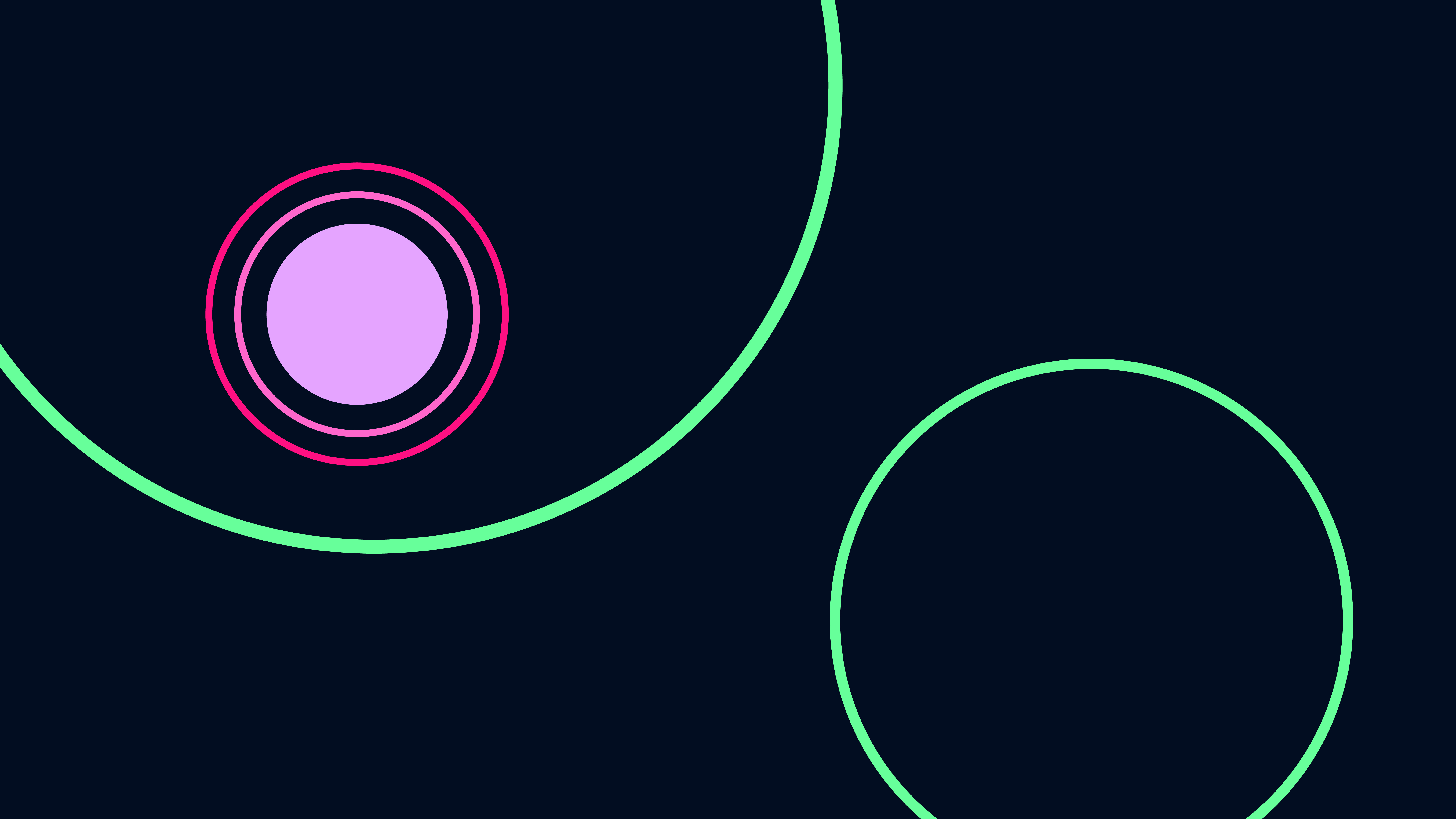 Abstract background with light purple concentric circles and vibrant green curved lines on a dark blue background.