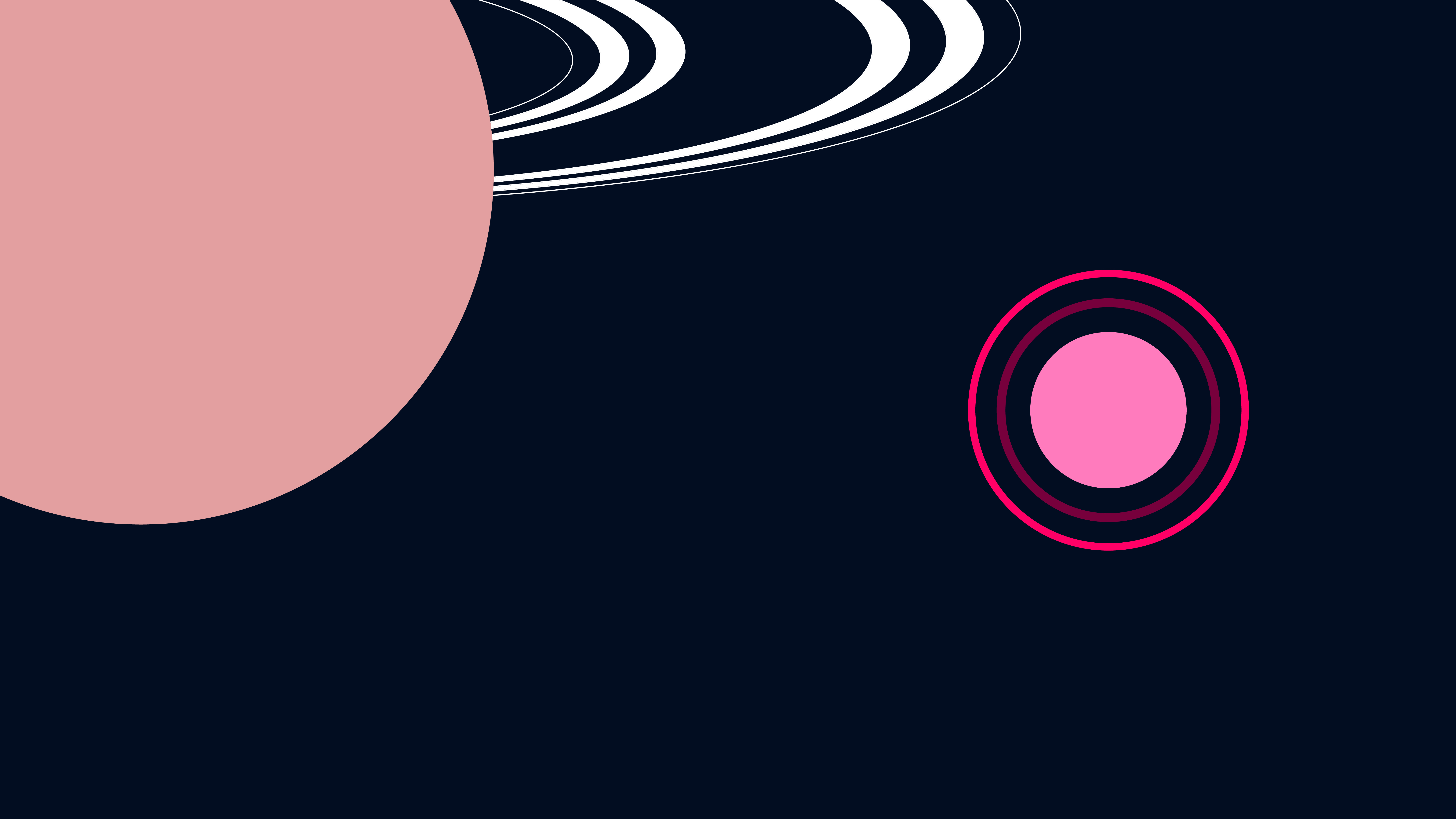 Abstract illustration of planets with pink and red circles on a dark blue background representing BBO: Ymir Children's Choir ambient recording