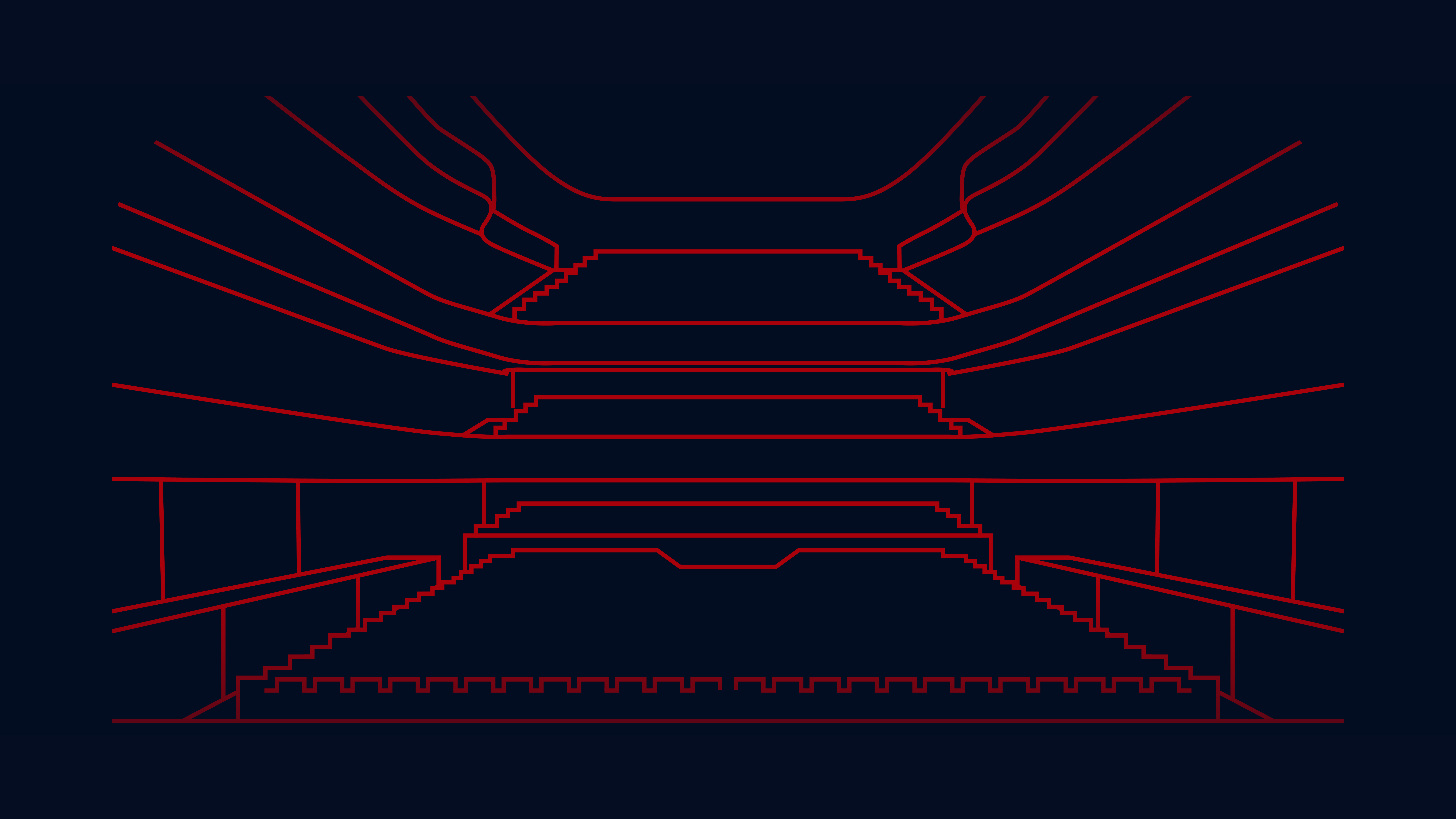 Wireframe diagram of The Sage Gateshead concert hall interior from the MIR 3D RoomPack 4, featuring detailed architectural lines for acoustic modeling.
