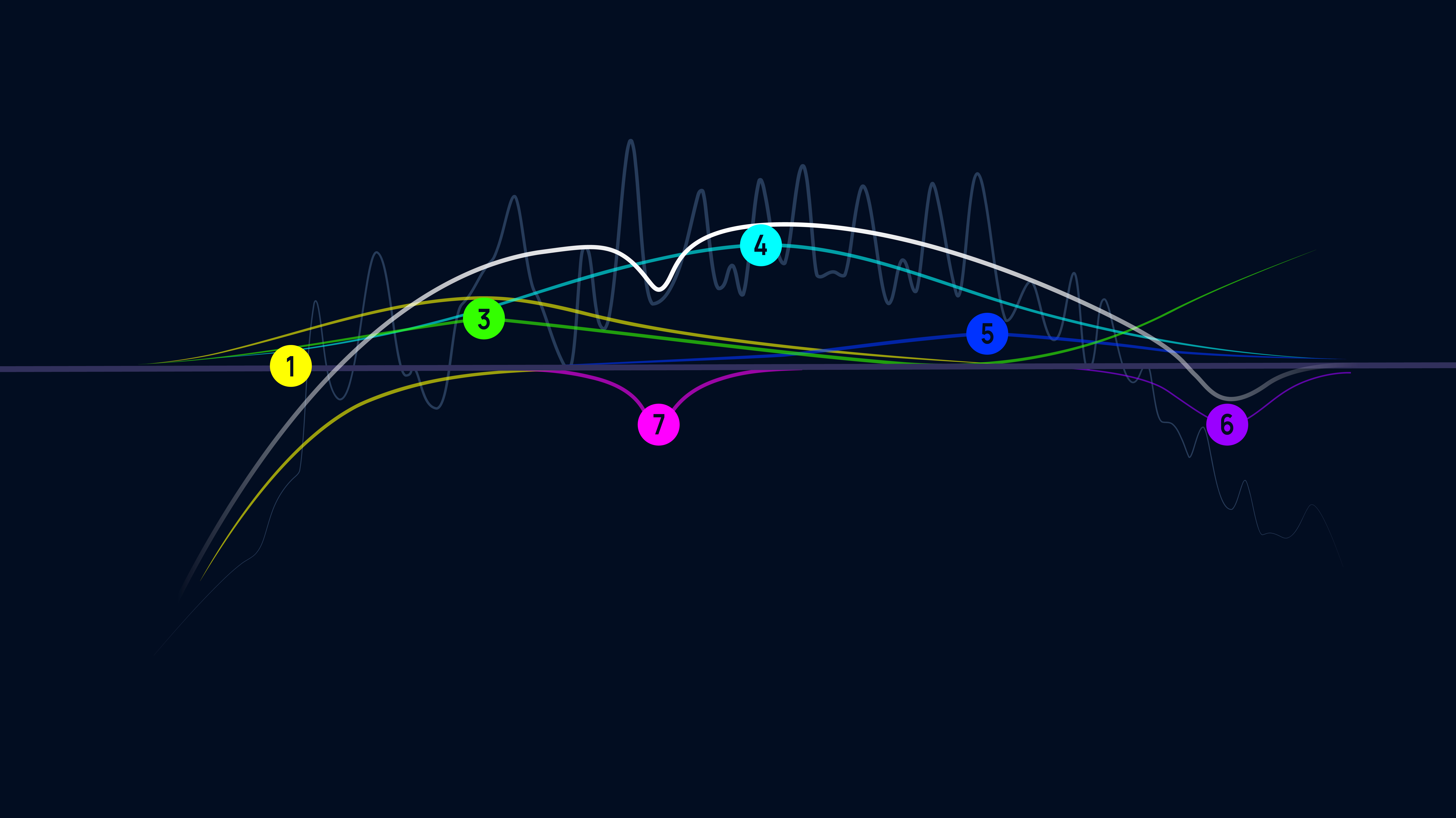 Vienna Suite Pro audio processing curves showing distinct equalizer parameters on a dark background.