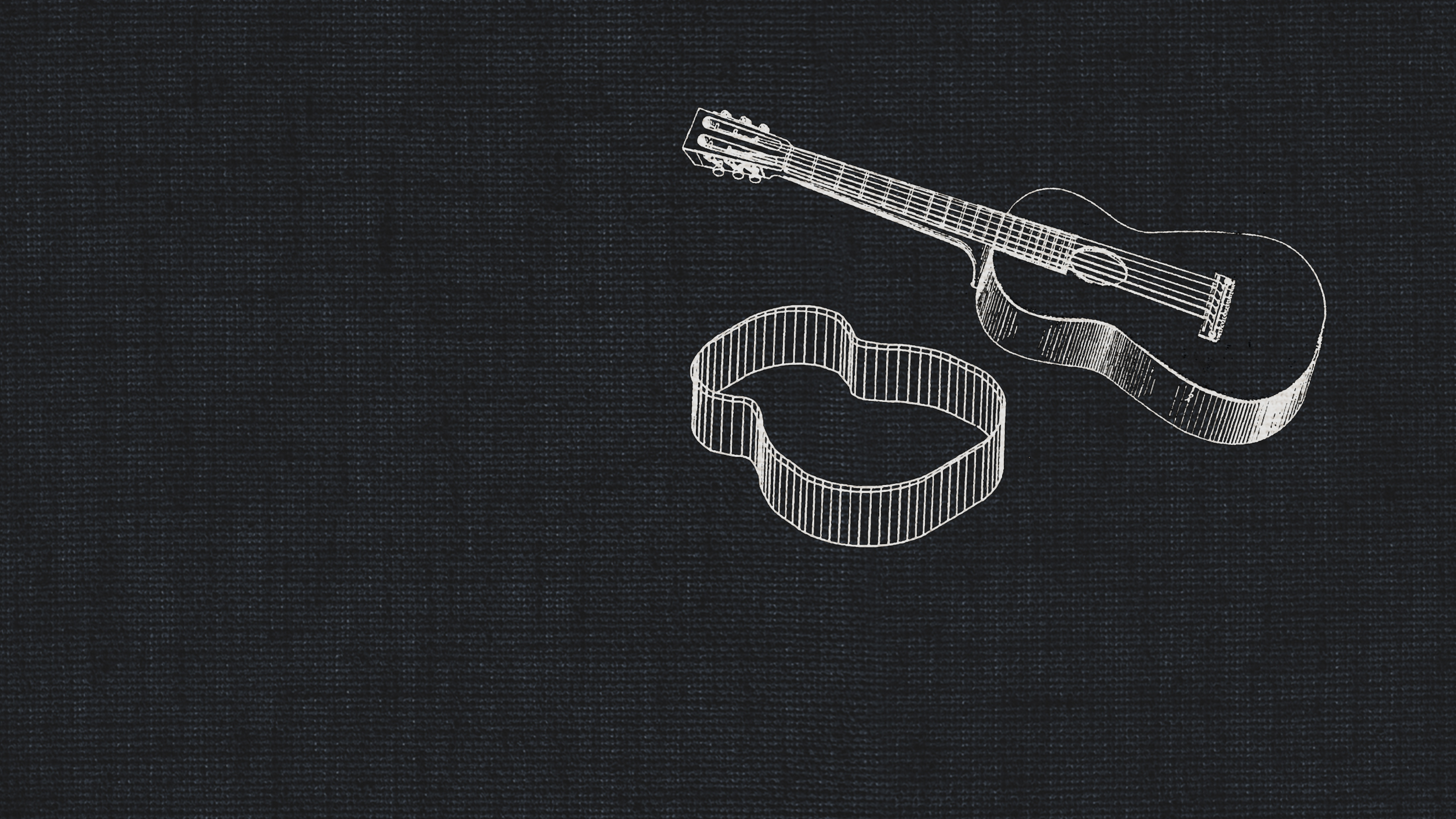 Chalk outline of two dry recording studio concert guitars on a dark background.