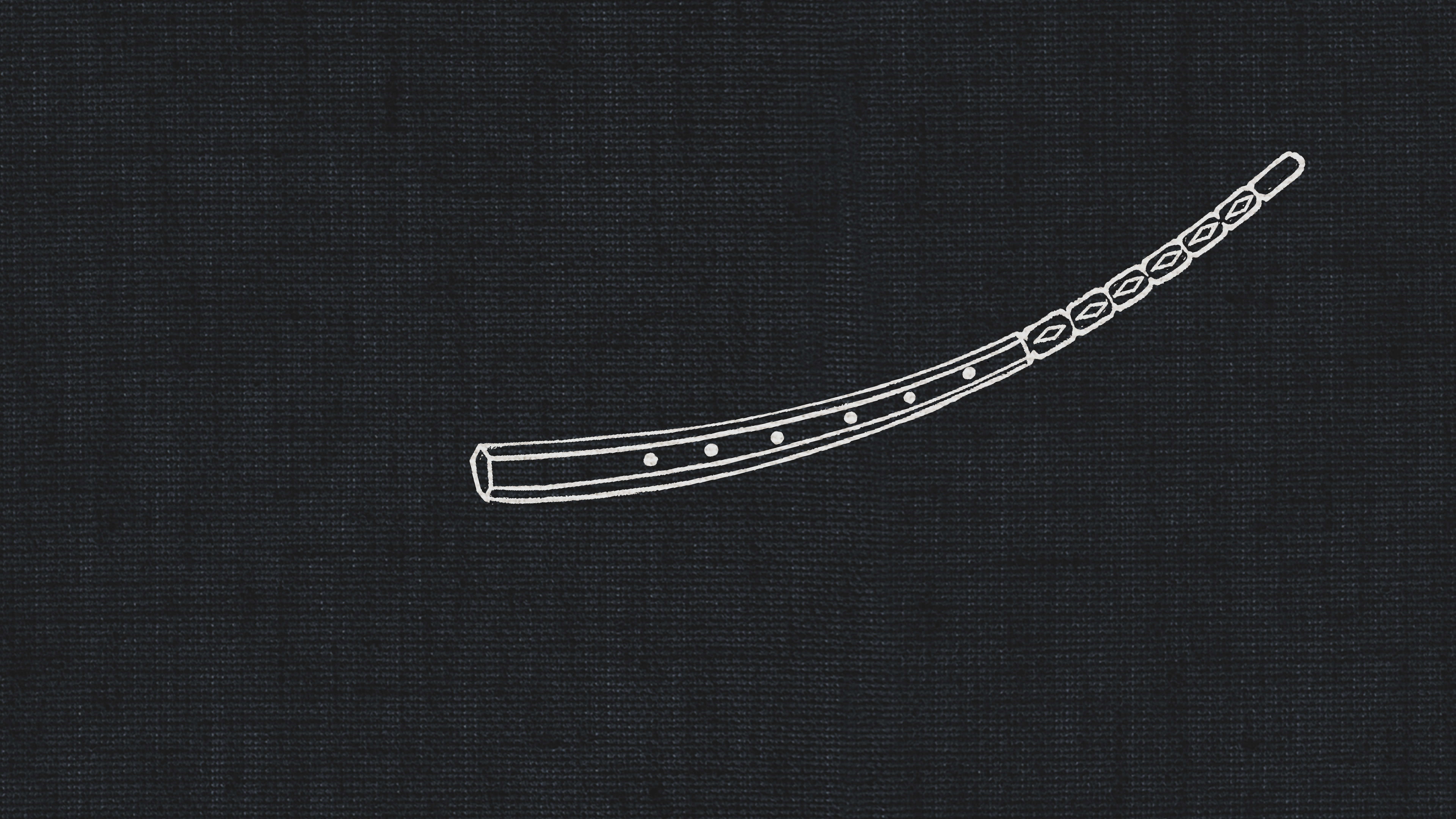 White outline drawing of a cornett on a dark textured background, representing a dry recording studio cornett.