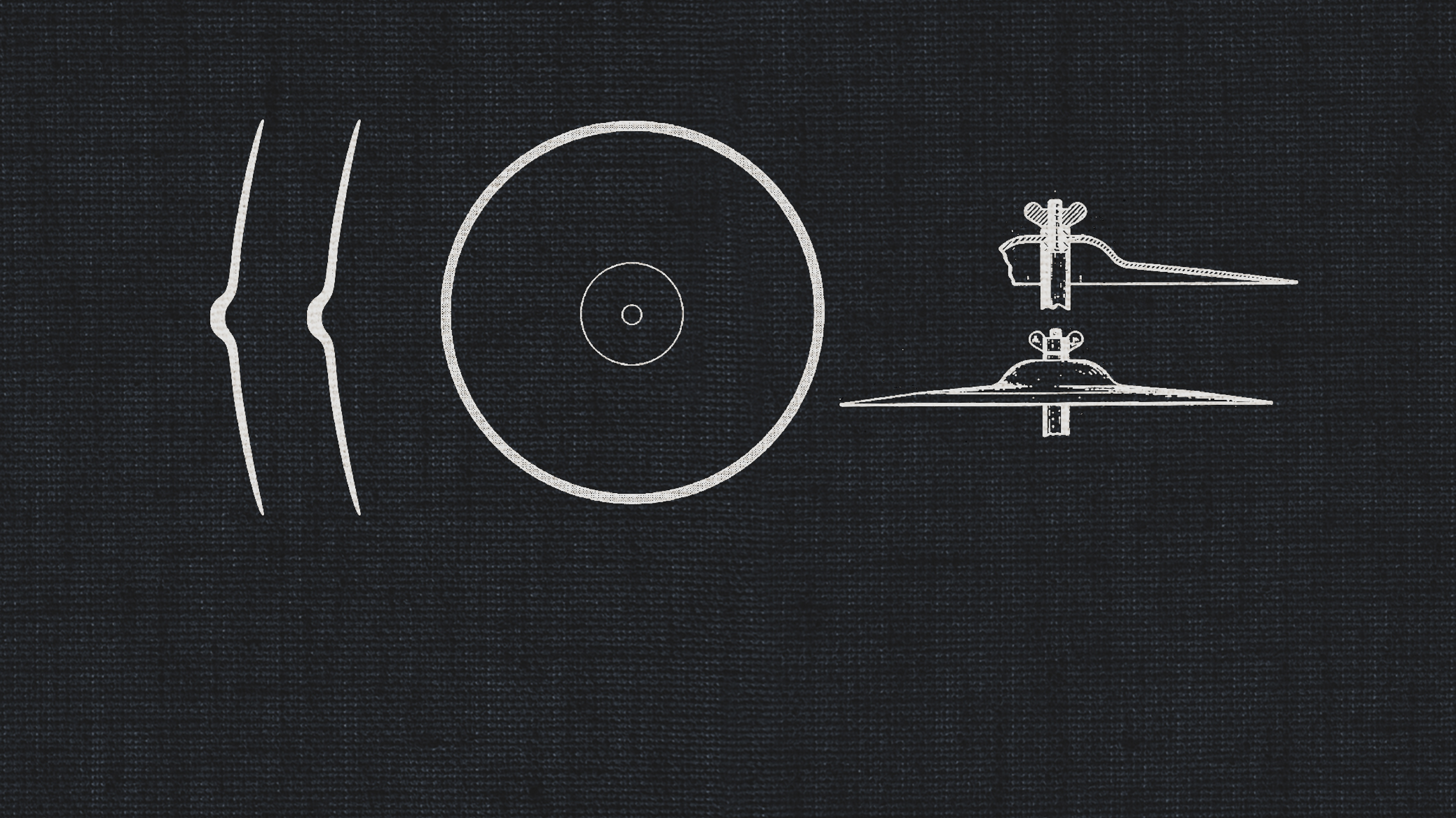 Line art illustrations of cymbals and gongs for dry recording studios.