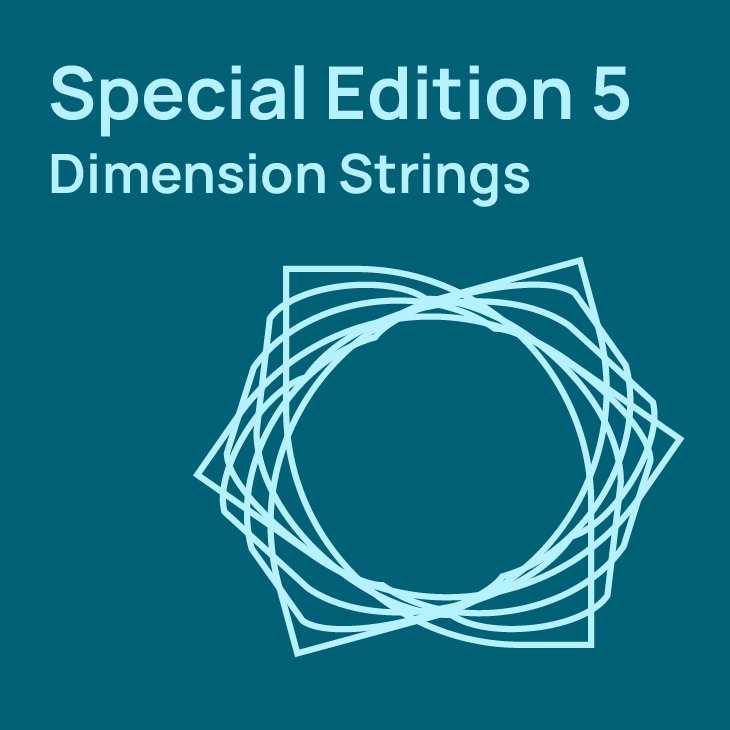 Special Edition 5 Dimension Strings album art with abstract geometric light blue lines on a dark teal background.
