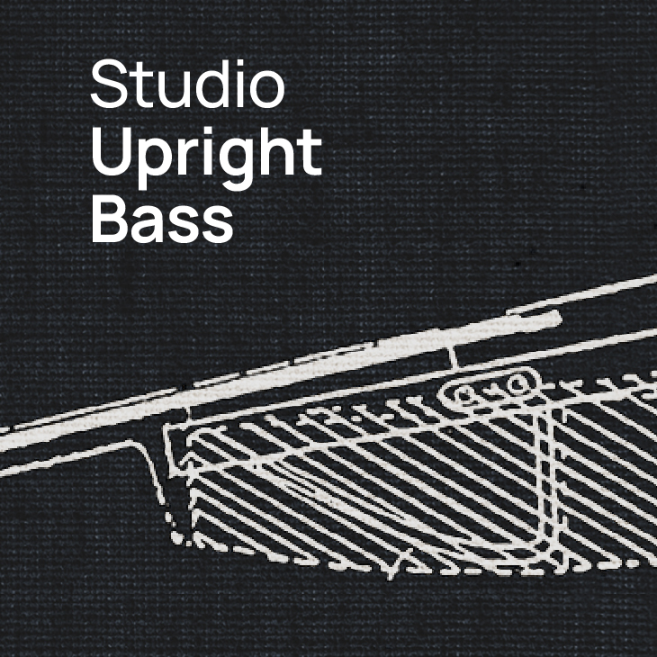 Text Studio Upright Bass on dark background with partial line art diagram