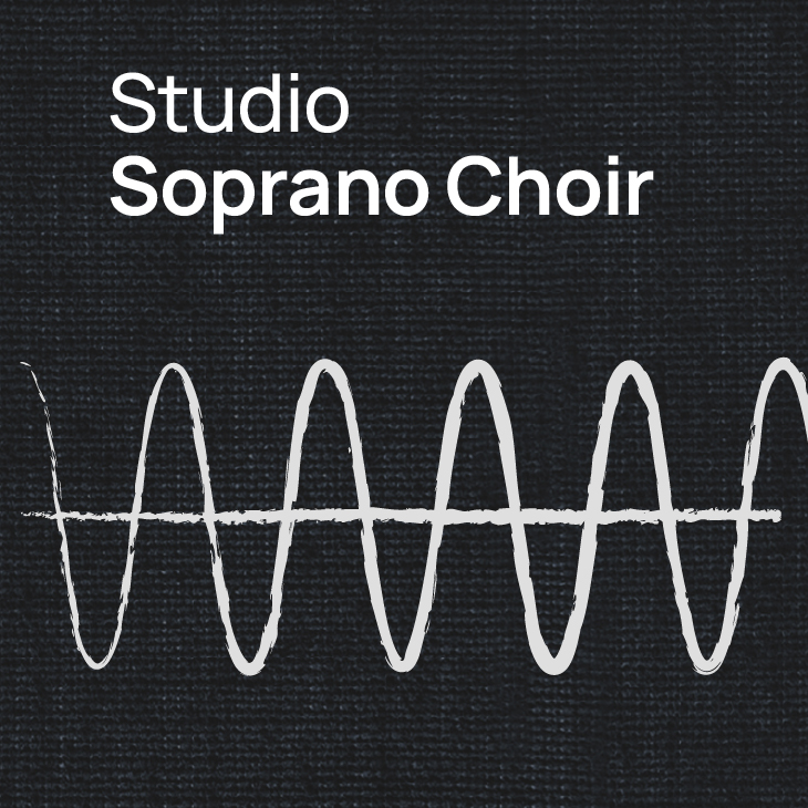 Black background with white text 'Studio Soprano Choir' and a white waveform illustration representing sound.