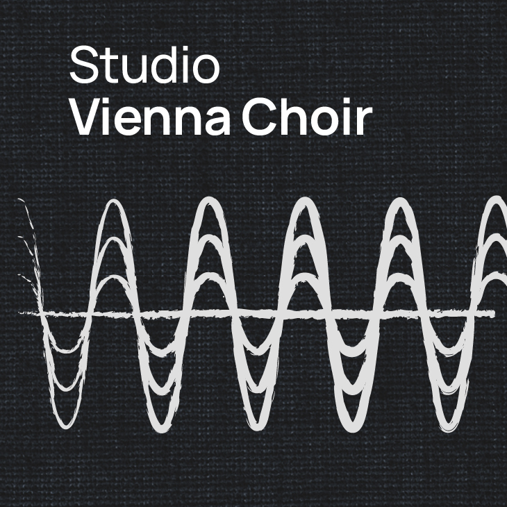 Studio Vienna Choir logo with white text on a dark textured background and a white audio waveform below