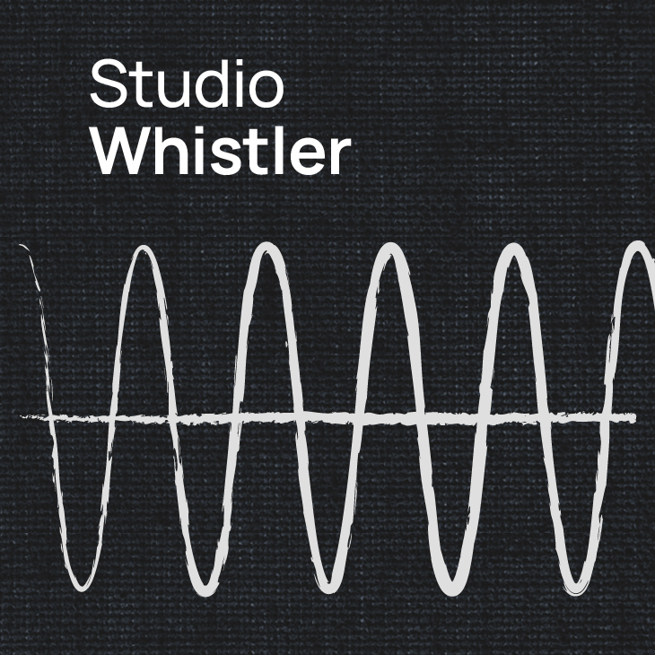 Studio Whistler logo featuring white text and a white soundwave on a textured dark background, representing audio production or music.