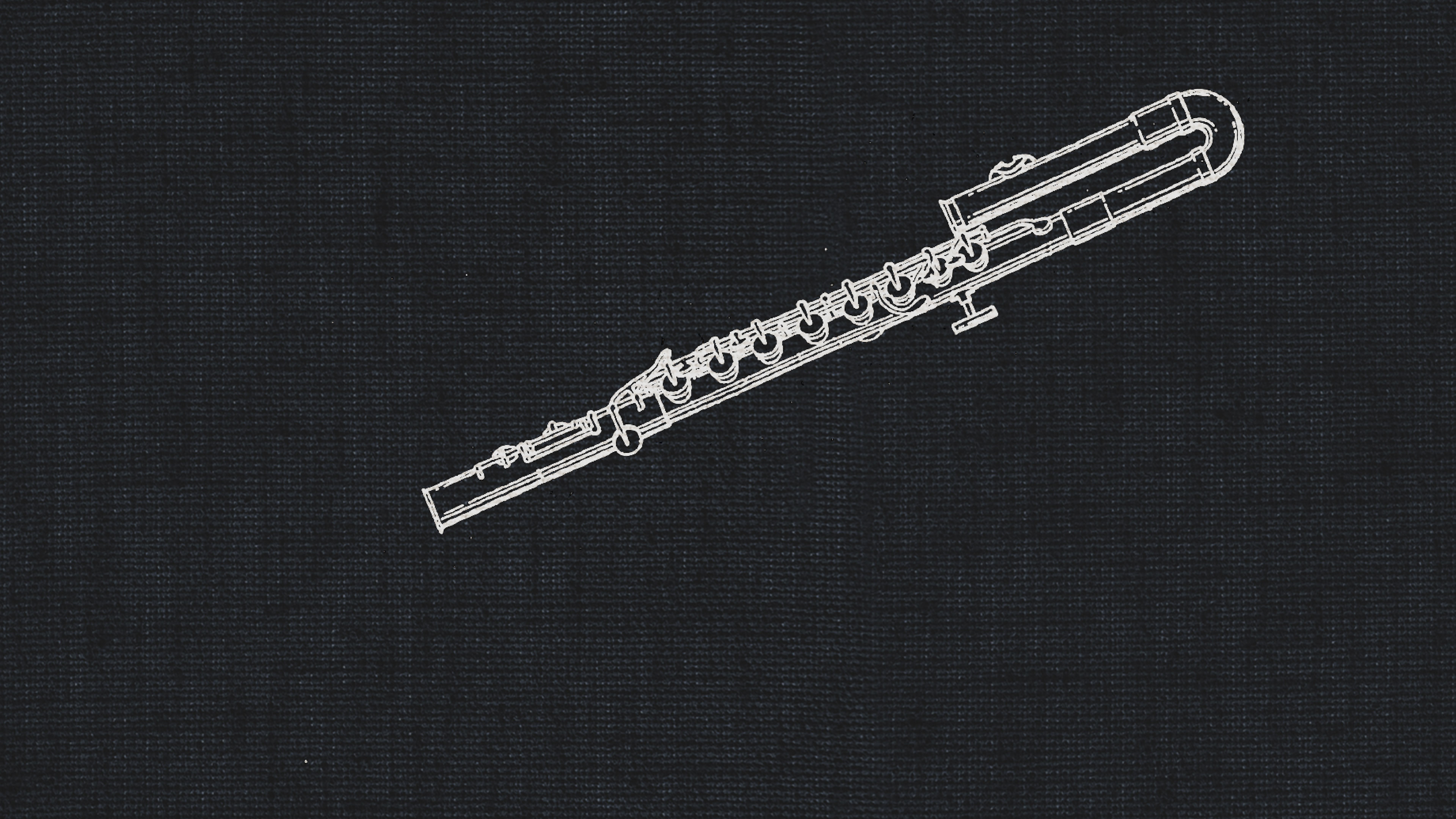White line drawing of a bass flute on a dark gray textured background, representing a dry recording studio sound sample.