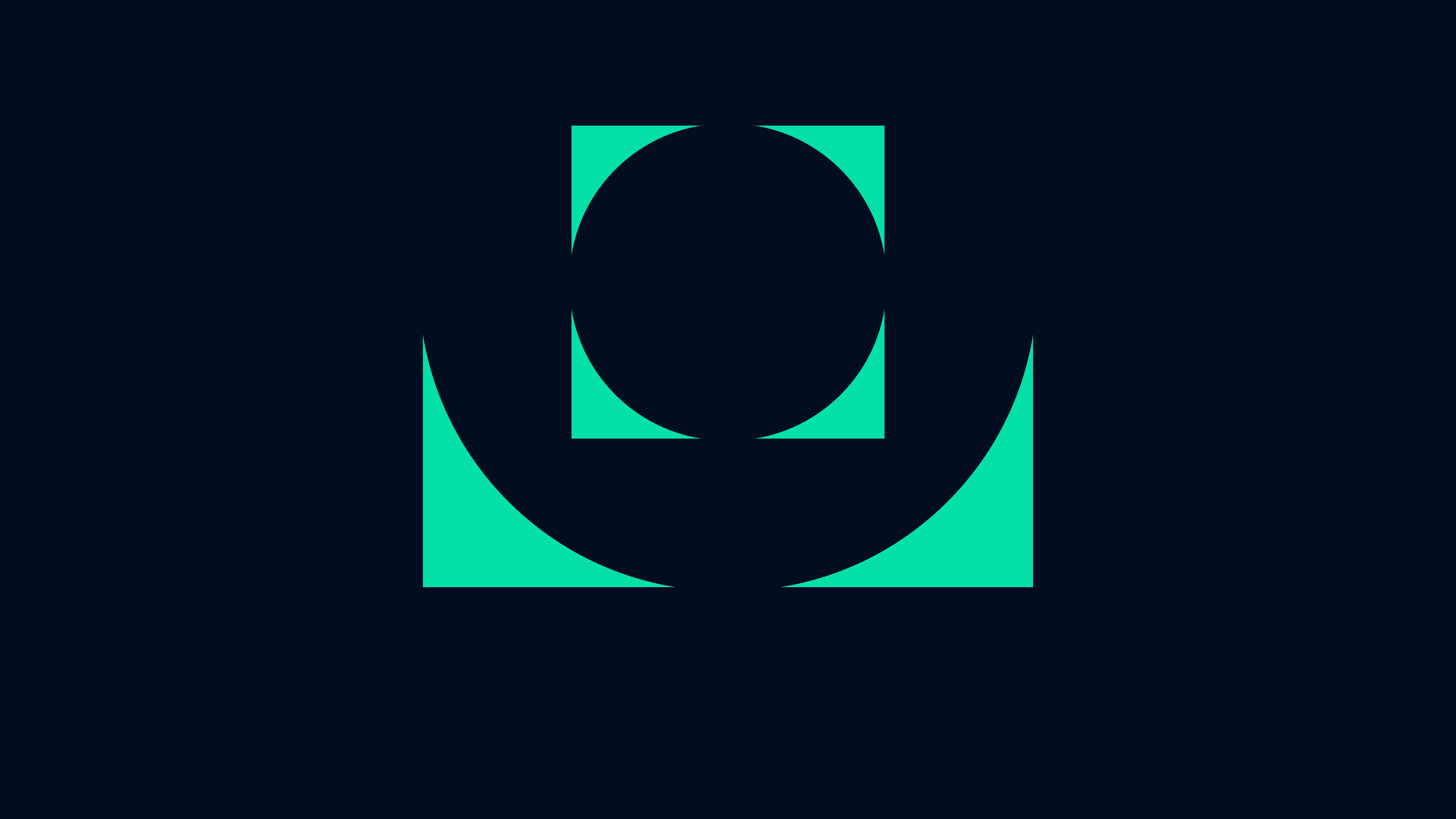 Abstract teal green and dark blue geometric shapes representing a sound or bell icon for Ambient Recording Synchron Bells I.