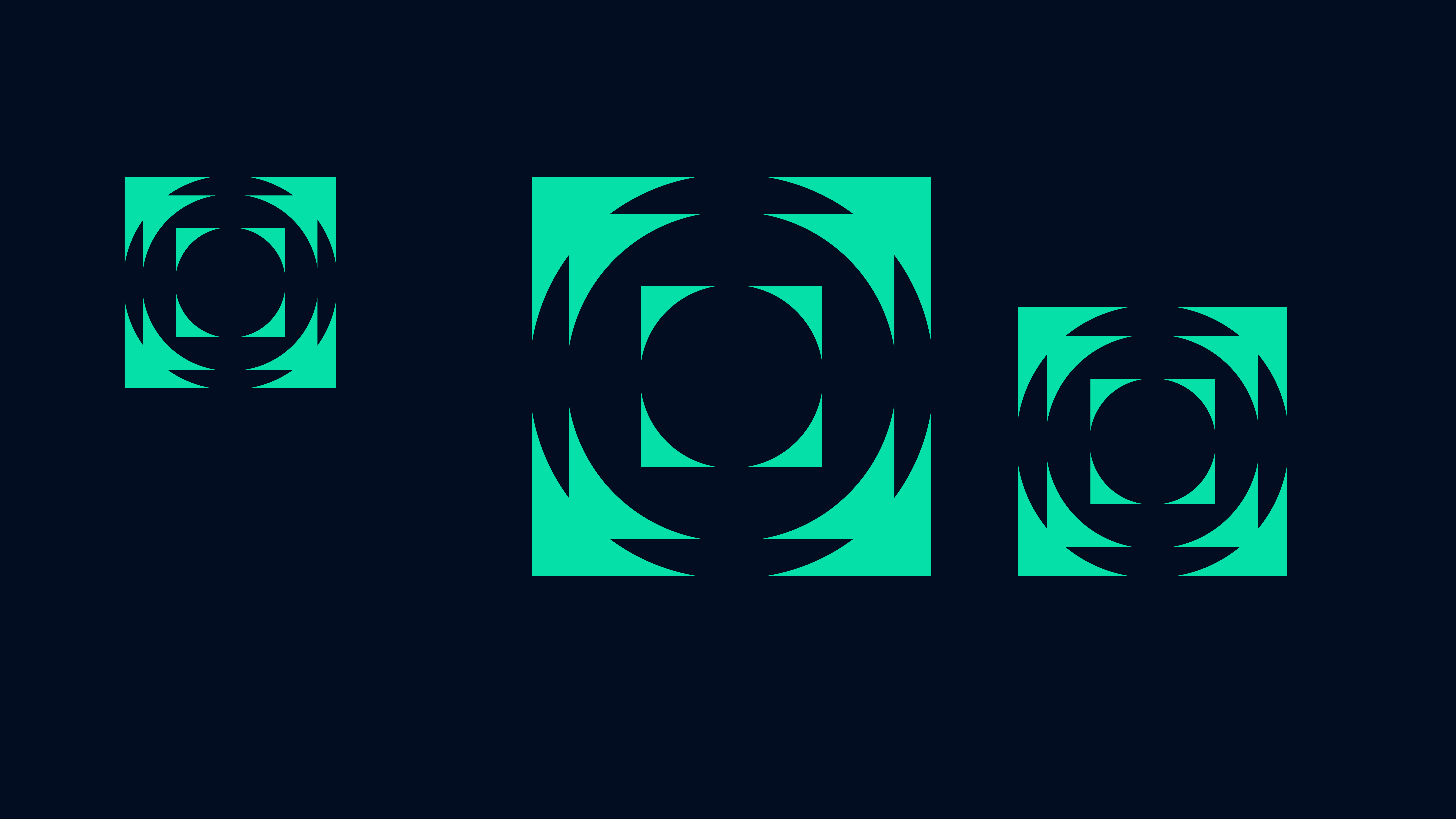 Three green abstract square patterns with circular elements and inward-pointing triangles on a dark background, representing ambient recording.