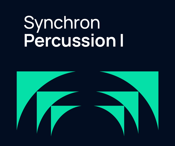Synchron Percussion I logo with abstract green shapes on a dark background, representing the Standard Library for purchase.