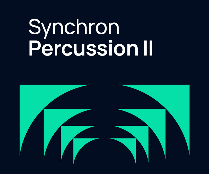 Synchron Percussion II standard library cover with white text on a dark blue background and a teal abstract design.