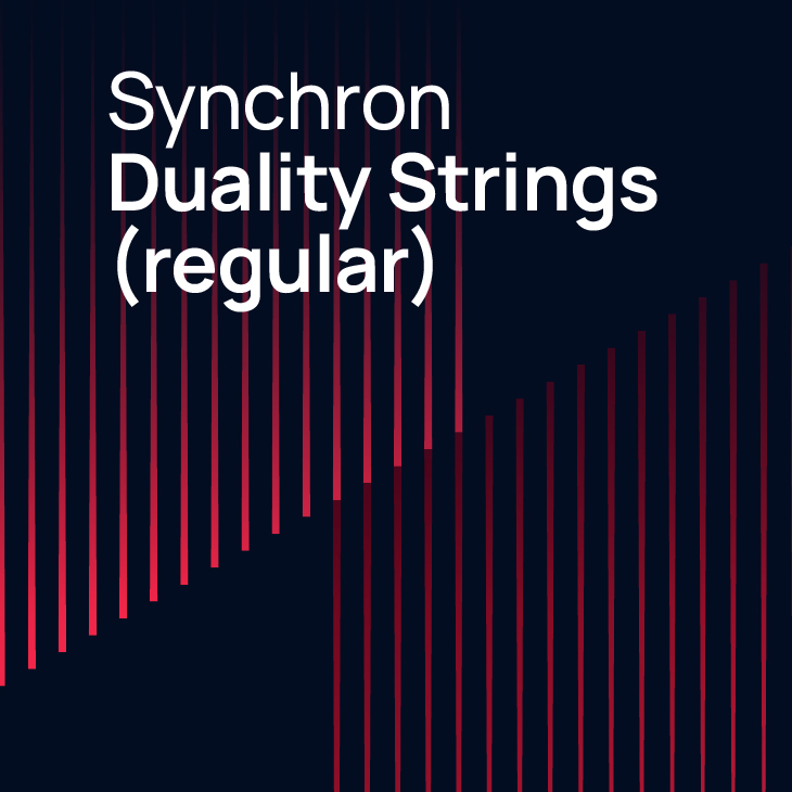 Synchron Duality Strings (regular) text on dark background with red vertical bars.