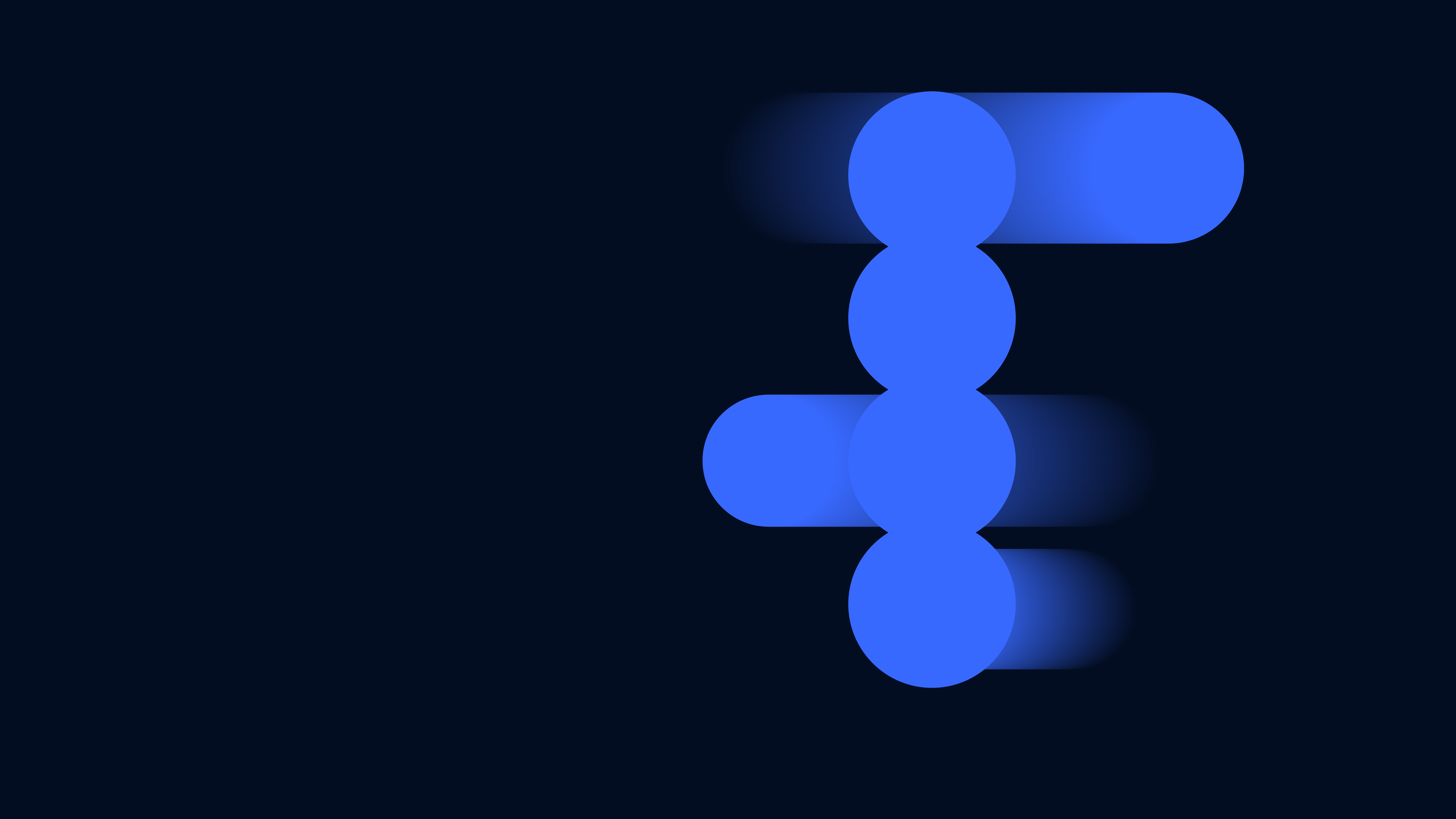 Abstract blue circles and rounded rectangles moving left to right against a dark background, symbolizing sound or digital flow for music production software like Synchron Woodwinds.