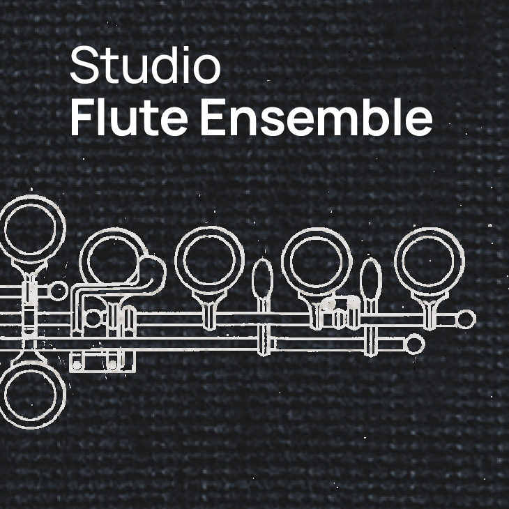 White outline of a flute on a dark background with text Studio Flute Ensemble