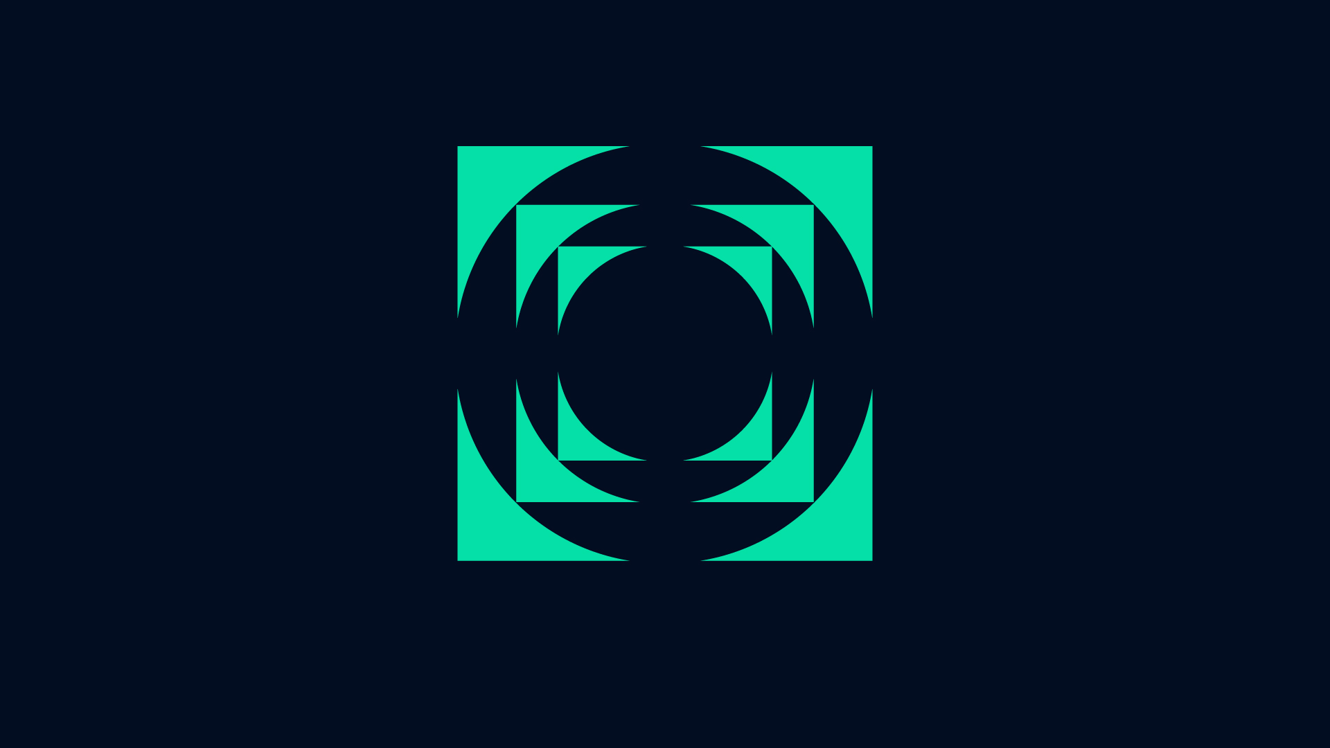 Abstract green geometric design with squares and circles on a dark background, representing Synchron Percussion I.