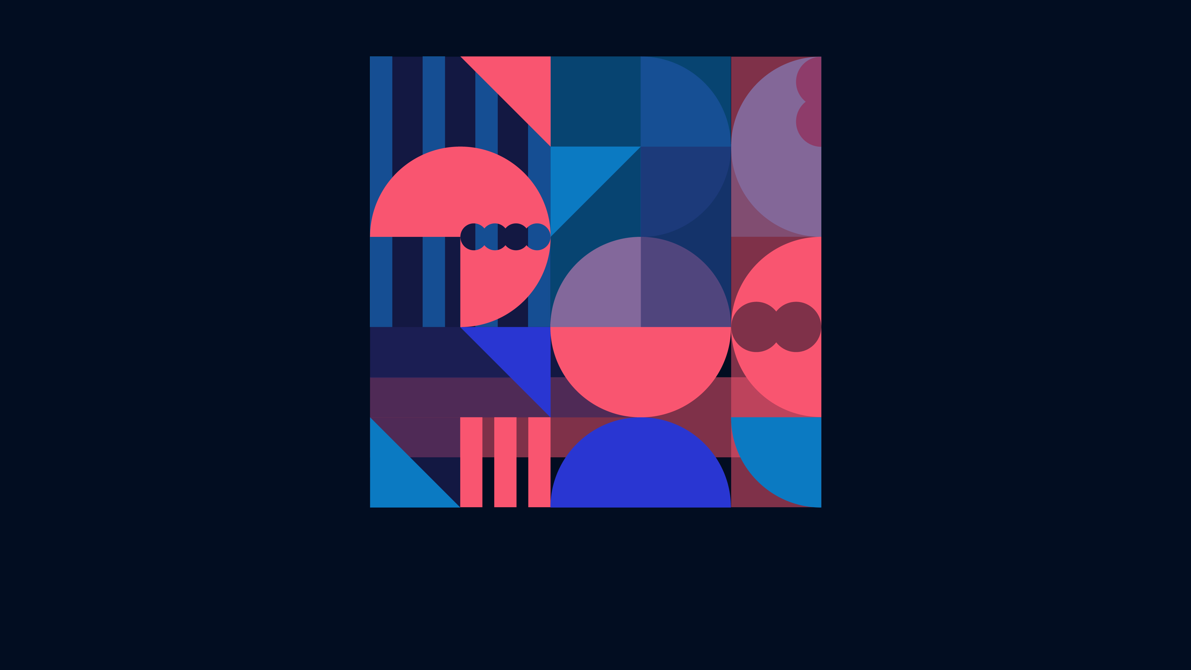 Abstract geometric design for Vienna Synchron Series featuring blue, pink, and purple shapes.