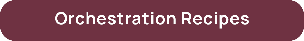 Orchestration Recipes text on a maroon background.