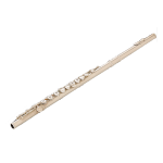 Used silver-colored flute with keys on a black background, available for purchase.